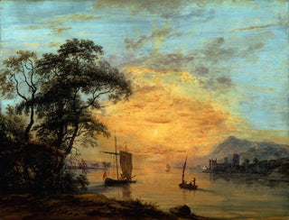 Paul Sandby - A Welsh Sunset River Landscape.webp