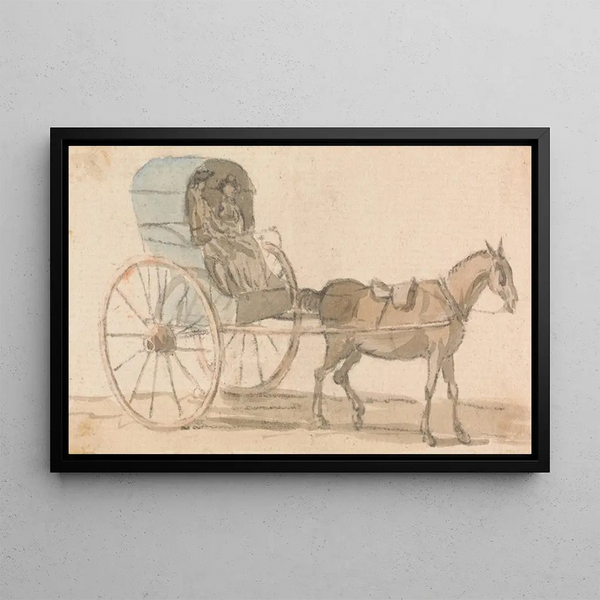 Pony und Auto mit Verdeck - Paul Sandby — gerahmtes Bild an der Wand