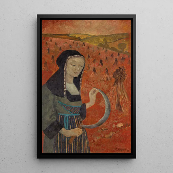 Bretonisches Gemälde mit der Sichel in einem Schwarzweizenfeld - Paul Sérusier — gerahmtes Bild an der Wand