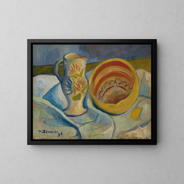 Stillleben mit weißer Krug und gelber Schüssel - Paul Sérusier — gerahmtes Bild an der Wand