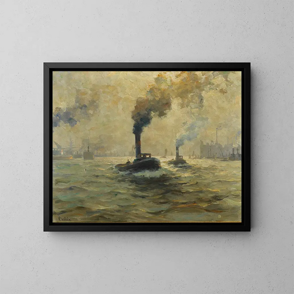 Zwei Dampf-Schlepper im Hamburger Hafen - Paul Wolde — gerahmtes Bild an der Wand