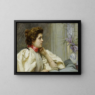 Paul mile Chabas - Portrait Dune Dame Avec Un Foulard Rouge.webp