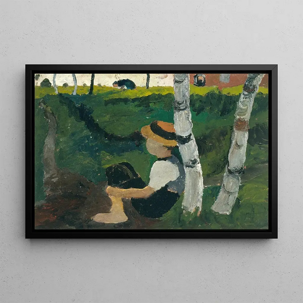 Junge auf dem Weg unter den Birken - Paula Modersohn-Becker — gerahmtes Bild an der Wand