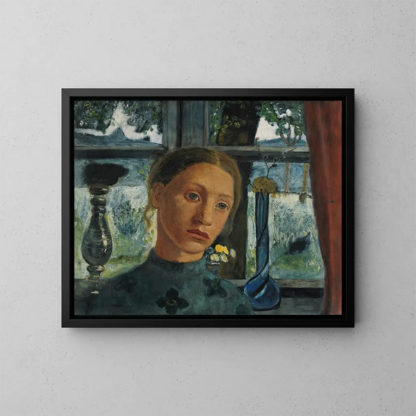 Kopf eines Mädchens vor einem Fenster - Paula Modersohn-Becker — gerahmtes Bild an der Wand
