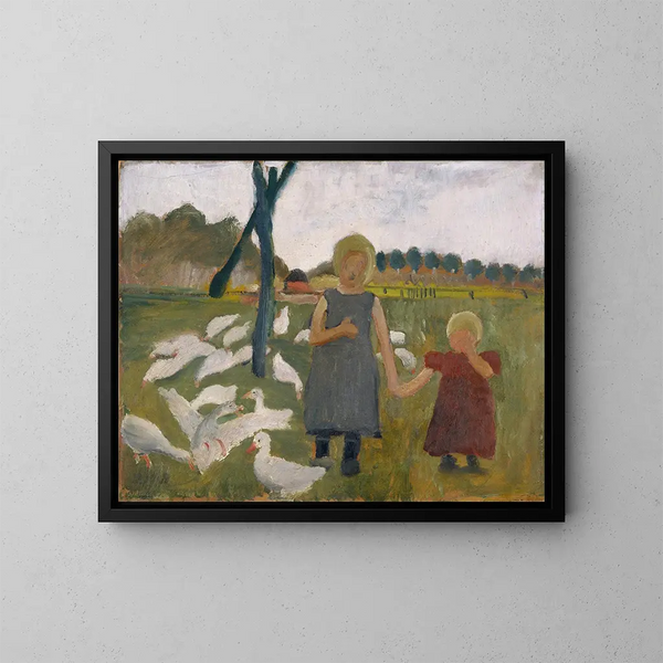 Kinder mit Gänsen - Paula Modersohn-Becker — gerahmtes Bild an der Wand