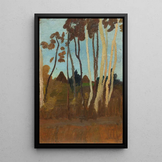 Paula ModersohnBecker - Landschaft mit Birken im Hintergrund zwei Hausgiebel.webp
