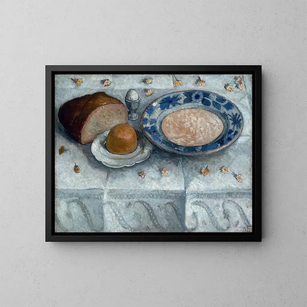 Stillleben mit einem Frühstück aus Milchsuppe - Paula Modersohn-Becker — gerahmtes Bild an der Wand