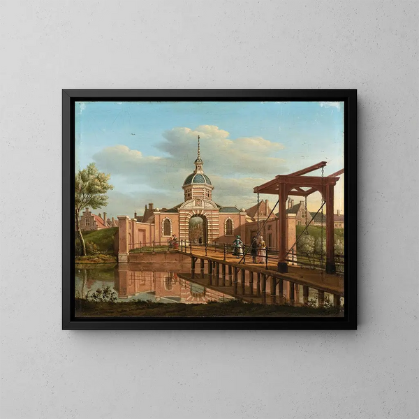 Eine Aussicht auf Morspoort in Leyde - Paulus Constantijn la Fargue — gerahmtes Bild an der Wand