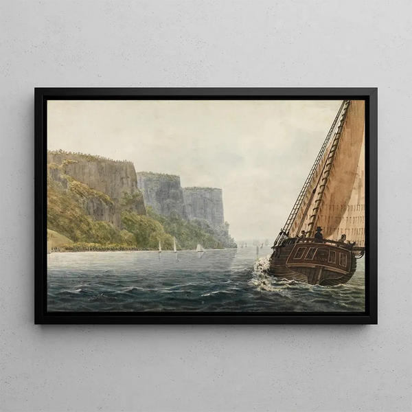 Das Passagierschiff Mohawk aus Albany, das die Palisaden passiert - Pavel Petrovich Svinin — gerahmtes Bild an der Wand