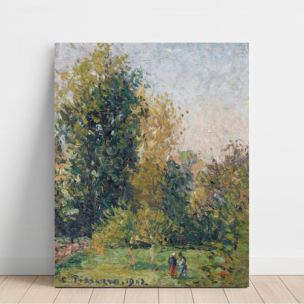 Reproduktion des Gemäldes Landschaft mit zwei Figuren, Éragny, Herbst - Camille Pissarro