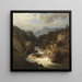 Landschaft mit Berg und Jäger am Ufer eines reißenden Flusses - Leonhard Rausch — Wandpräsentation des Kunstwerks