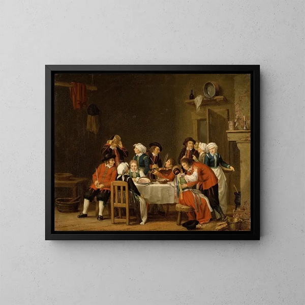 Szenen eines geselligen Beisammenseins in einem Bauernhaus - Pehr Hilleström — gerahmtes Bild an der Wand