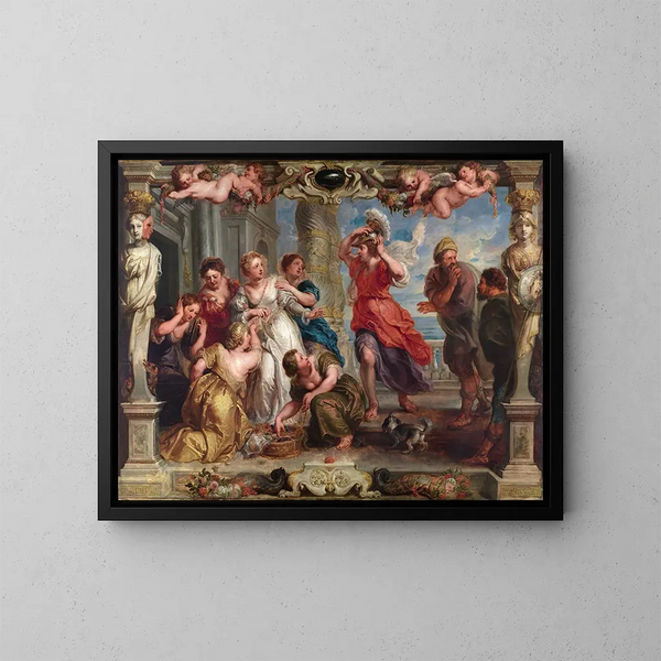 Achille entdeckt von Ulysses unter den Mädchen von Lykomedes - Peter Paul Rubens — gerahmtes Bild an der Wand