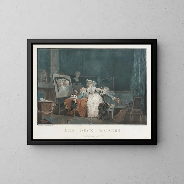 Die Zwei Küsse - Philibert-Louis Debucourt — gerahmtes Bild an der Wand