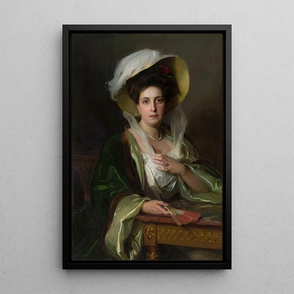 Portrait einer Dame mit großem Hut - Philip Alexius de László — gerahmtes Bild an der Wand