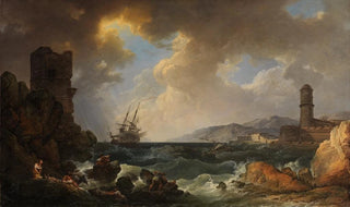 Philip James de Loutherbourg - A Storm at the Entrance of a Mediterranean Port.webp