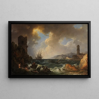 Philip James de Loutherbourg - A Storm at the Entrance of a Mediterranean Port.webp