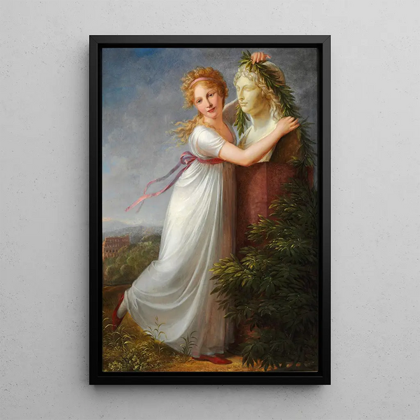 Ida Brun krönt mit Blumen den Oberkörper ihrer Mutter - Philipp Friedrich von Hetsch — gerahmtes Bild an der Wand