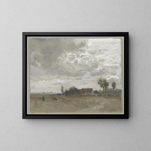 Frauenbild mit Ziegen bei einem Bach - Philipp Röth — gerahmtes Bild an der Wand