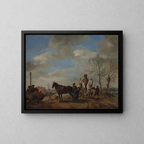Ein Mann und eine Frau auf einem Pferd - Philips Wouwerman — gerahmtes Bild an der Wand