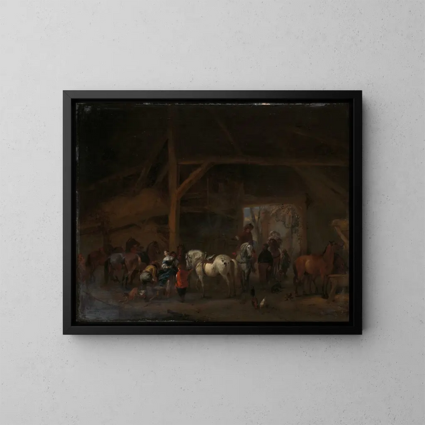Eine Scheune - Philips Wouwerman — gerahmtes Bild an der Wand