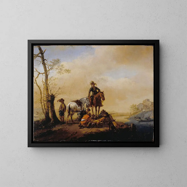 Stop der Sportler - Philips Wouwerman — gerahmtes Bild an der Wand