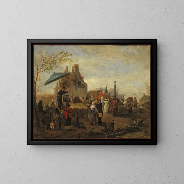 Des jongleurs au marché - Philips Wouwerman — gerahmtes Bild an der Wand