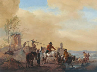 Philips Wouwerman - Riders and horses resting by a river.webp