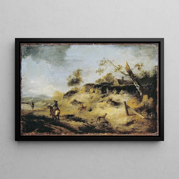 Sandbank mit Reisenden - Philips Wouwerman — gerahmtes Bild an der Wand