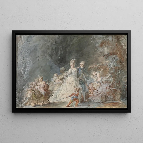 Promenade en famille dans le parc - Pierre-Antoine Baudouin — gerahmtes Bild an der Wand