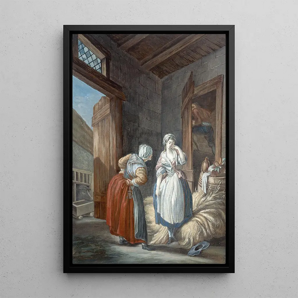 Die Bauerntochter, die von ihrer Mutter beschuldigt wird - Pierre-Antoine Baudouin — gerahmtes Bild an der Wand