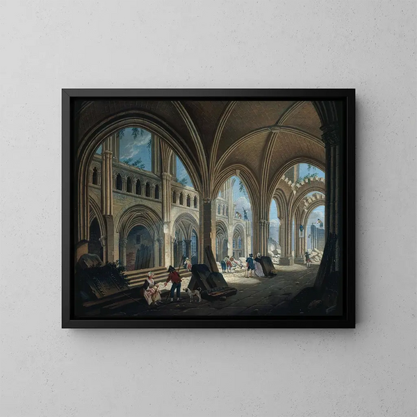 Zerstörung der Kirche Saint-Jean-en-Grève im Jahr 1800 - Pierre-Antoine Demachy — gerahmtes Bild an der Wand