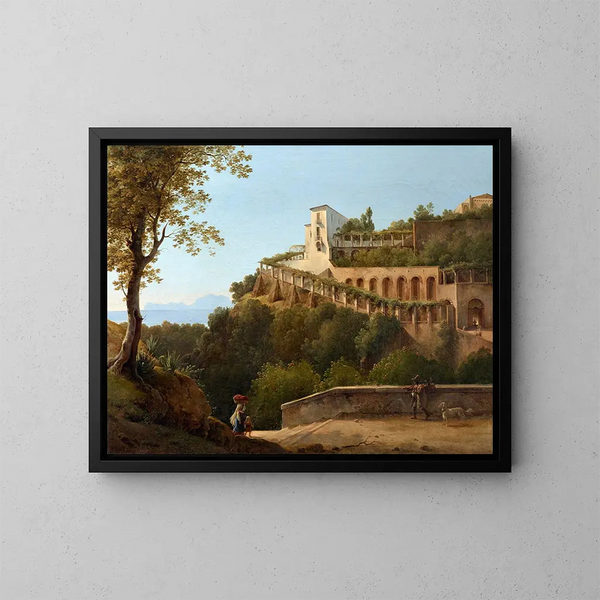 Ein Kloster in der Nähe von Neapel mit Blick auf Capri - Pierre-Athanase Chauvin — gerahmtes Bild an der Wand