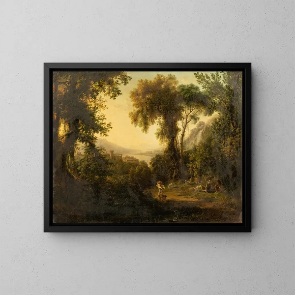 Landschaft im Kursivstil mit erschrockenen Hirten vor einer Schlange - Pierre-Athanase Chauvin — gerahmtes Bild an der Wand