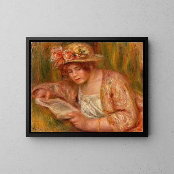 Andre im Hut lesend - Pierre-Auguste Renoir — gerahmtes Bild an der Wand