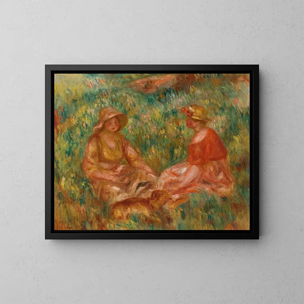 Zwei Frauen im Gras - Pierre-Auguste Renoir — gerahmtes Bild an der Wand