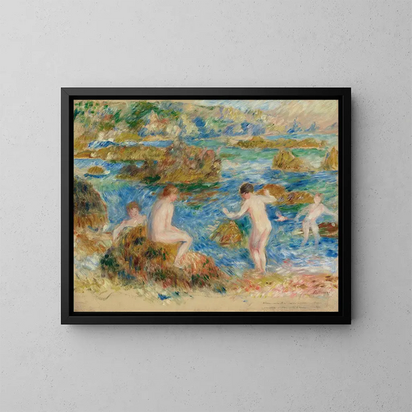 Jungen nackt in den Felsen, Guernsey - Pierre-Auguste Renoir — gerahmtes Bild an der Wand