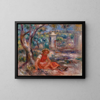 Mädchen am Fuß eines Baumes - Pierre-Auguste Renoir — gerahmtes Bild an der Wand