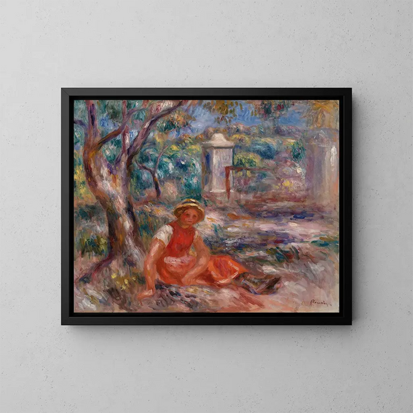Mädchen am Fuß eines Baumes - Pierre-Auguste Renoir — gerahmtes Bild an der Wand