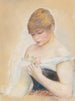Junge Frau mit Blume Porträt von Jeanne Samary - Pierre-Auguste Renoir — Ansicht des Kunstwerks