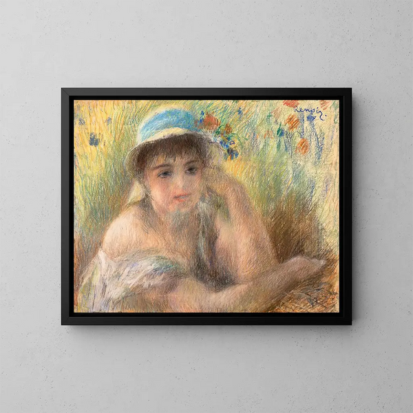 Junge Frau mit Perle - Pierre-Auguste Renoir — gerahmtes Bild an der Wand
