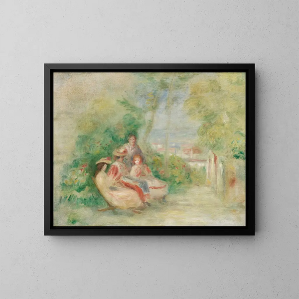 Junge Frauen in einem Garten - Pierre-Auguste Renoir — gerahmtes Bild an der Wand