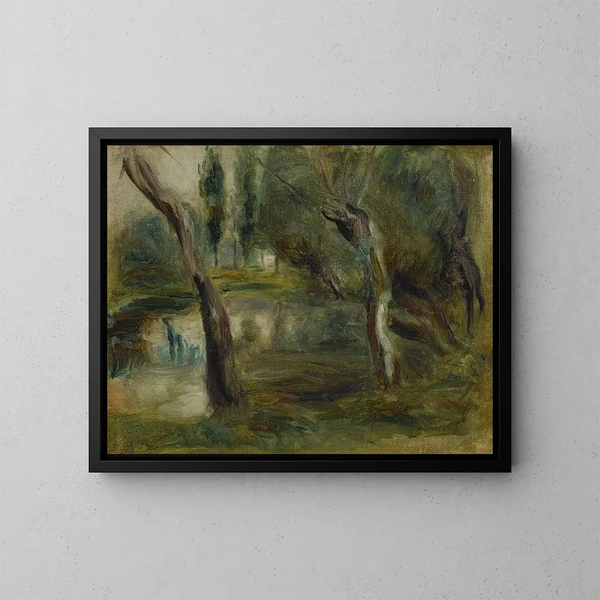Weide am Ufer eines Teiches - Pierre-Auguste Renoir — gerahmtes Bild an der Wand