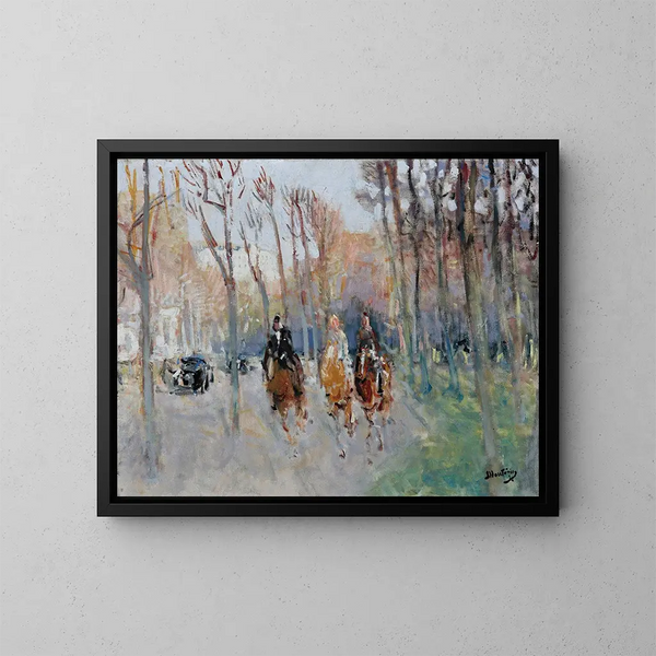 Cavaliers am Bois de Boulogne - Pierre-Eugène Montzin — gerahmtes Bild an der Wand