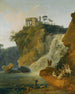 Die Wasserfälle von Tivoli mit ruhenden und jagenden Figuren - Pierre-Jacques Volaire — Ansicht des Kunstwerks
