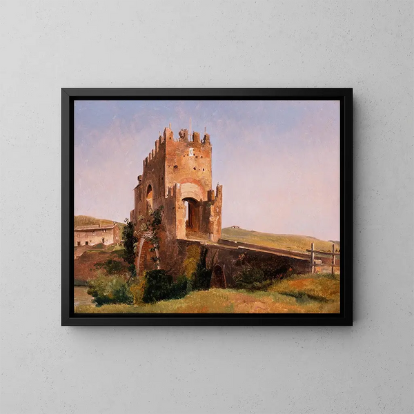 Ansicht des Ponte Nomentano in der römischen Landschaft - Pierre-Nicolas Brisset — gerahmtes Bild an der Wand