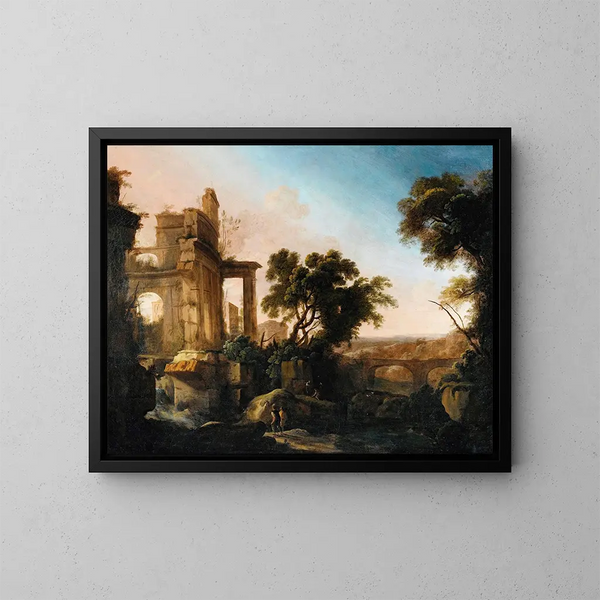 Landschaft mit Ruinen - Pierre Antoine Patel der Jüngere — gerahmtes Bild an der Wand