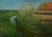 Kanal mit gebogenem Bewässerungskanal entlang des Bauernhofs mit blühenden Bäumen - Piet Mondrian — Ansicht des Kunstwerks