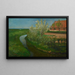 Kanal mit gebogenem Bewässerungskanal entlang des Bauernhofs mit blühenden Bäumen - Piet Mondrian — gerahmtes Bild an der Wand