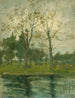 Zwei Bäume, die sich hinter einem Wasserlauf abzeichnen - Piet Mondrian — Ansicht des Kunstwerks